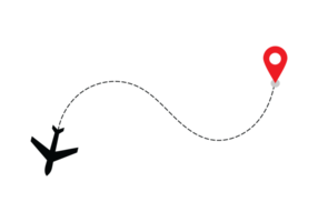 Airplane dotted route line the way airplane. Flying with a dashed line from the starting point and along the path transparent png