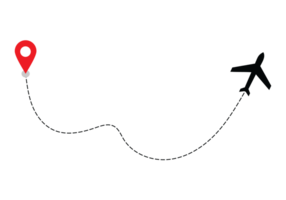 Airplane dotted route line the way airplane. Flying with a dashed line from the starting point and along the path transparent png