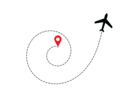 Airplane dotted route line the way airplane. Flying with a dashed line from the starting point and along the path transparent png