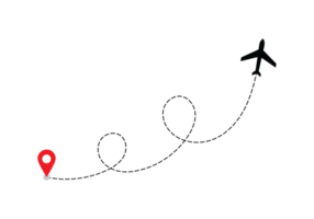 Airplane dotted route line the way airplane. Flying with a dashed line from the starting point and along the path transparent png