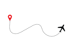 Airplane dotted route line the way airplane. Flying with a dashed line from the starting point and along the path transparent png