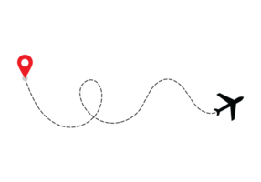 Airplane dotted route line the way airplane. Flying with a dashed line from the starting point and along the path transparent png