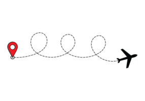 Airplane dotted route line the way airplane. Flying with a dashed line from the starting point and along the path transparent png