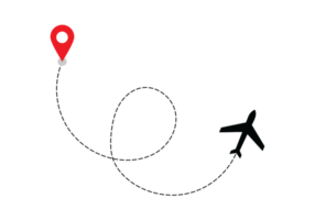 Airplane dotted route line the way airplane. Flying with a dashed line from the starting point and along the path transparent png