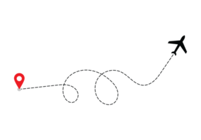 Airplane dotted route line the way airplane. Flying with a dashed line from the starting point and along the path transparent png