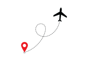 Airplane dotted route line the way airplane. Flying with a dashed line from the starting point and along the path transparent png