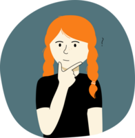 thinking girl with ginger hair and freckles png