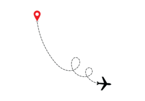 Airplane dotted route line the way airplane. Flying with a dashed line from the starting point and along the path transparent png