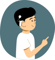 cartoon boy with a hearing aid pointing png