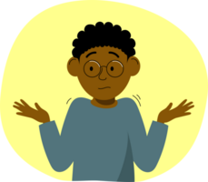 boy with glasses is shrugging his shoulders png