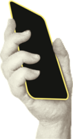 collage met halftone stijl handen houden smartphone minimalistische metafoor concept financieel thema mobiel toepassingen, online verkoop, sociaal media. idee voor web banier uitsparingen tijdschrift. illustratie png