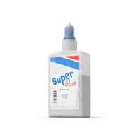 white glue bottle with blue cap and torn and destroyed information sticker, for scene creation png