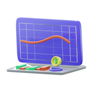 3d Renderização ilustrações do painel de controle investimento estatística com ouro moeda png