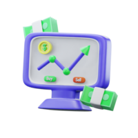 3d representación ilustraciones de monitor gráfico con dinero png