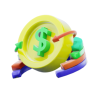 3d le rendu des illustrations de argent pièce de monnaie échange avec tarte graphique cercle diagramme png