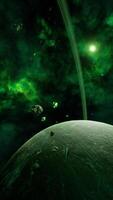 un' grande grappolo di asteroidi vicino un sconosciuto pianeta, verticale video