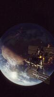 International Space Station in outer space over the planet Earth orbit video