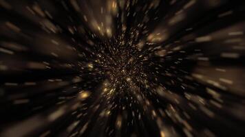 Cosmic interstellar hyperspace motion background animation. Flying at warp speed through a tunnel of glowing golden stars and particles in space. Galaxy starburst explosion animation. video