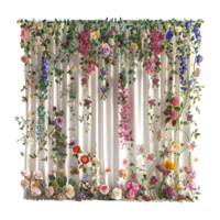 White Curtains with Flowers on it on Transparent Background png