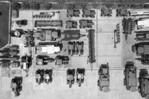 Aerial view of many different types of equipment for agriculture photo