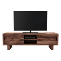 TV on Wooden Table in Living Room on Transparent Background png