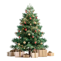 Navidad árbol con estrellas, luz, regalo cajas en transparente antecedentes png