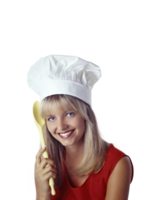 young smiling blonde chef on neutral background png