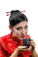 brésilien modèle avec chinois style vêtements et maquillage png