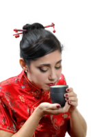 brésilien modèle avec chinois style vêtements et maquillage png