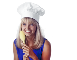 young smiling blonde chef on neutral background png