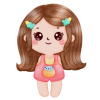 dessin de une content fille dans chibi style png