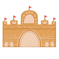 acuarela ilustración de arena castillo decorado con pequeño rojo bandera. firmar de divertido, alegría, infancia png