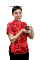 Brazilian model with Chinese style clothes and makeup png