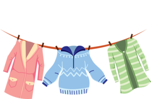Clothes hanging on clothesline in outdoor. Drying clothes png