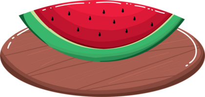 Slices of watermelon on wood plate png