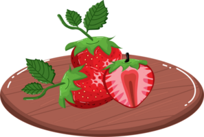 Strawberry on wood plate png