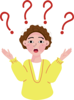 Cartoon thinking woman with question mark png