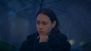 Disappointed Female Person in Miserable Mood Holding Umbrella video