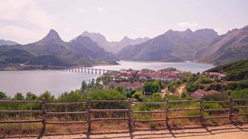 Scenic view of lake and bridge video