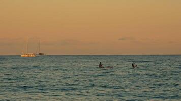 Surfers riding waves in the ocean video