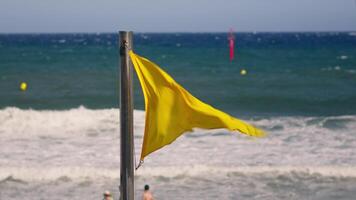 Yellow flag by oceans edge video