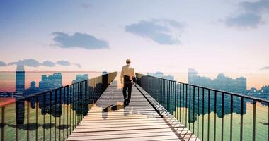 Young Carefree Man in Elegant Old-Fashioned Style Walking on Bridge Road video