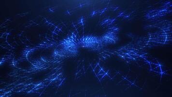 Abstract background with wavy shape particles, digital blue waves. Seamless looping 4k video