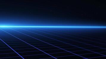 abstrakt futuristisch Cyber Welt Szene, Sci-Fi Gittergewebe oder retro Netz, Technologie glühend Oberfläche, Neon- Nacht Szene, Digital Wissenschaft Hintergrund 4k Animation, nahtlos Schleife, virtuell Wirklichkeit Konzept video