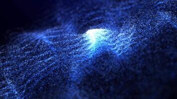 Abstract glowing wave from of particles and dots moves on a blue background, big data visualization, futuristic and digital background, 3D, 4K video