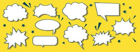 Modern speech bubble with halftone shadows. Emotional message with grunge texture. illustration on a yellow background. Dialogue box for comic books. Chat speech vector
