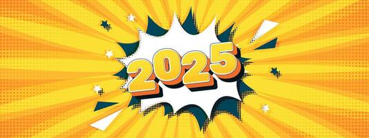 2025 numbers and Abstract orange halftone background. Pop art yellow comics book. Funny retro pattern. Vintage backdrop vector