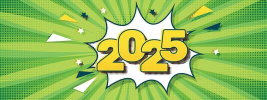 2025 numbers and Abstract green halftone background. Pop art modern comics book. Funny retro pattern. Vintage backdrop vector