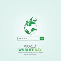 World wildlife day creative ads design. March 3 wildlife Day social media poster 3D illustration. vector