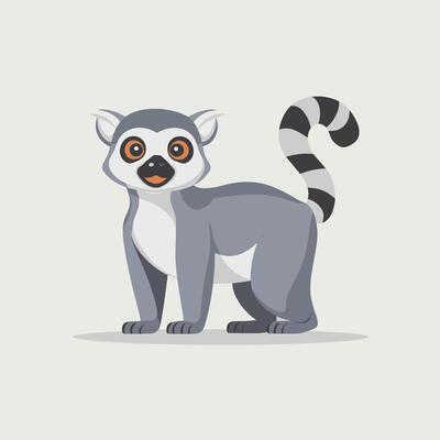Collection of cute funny exotic lemurs isolated on white background. Set of adorable tropical animals or primates. Flat cartoon colorful illustration